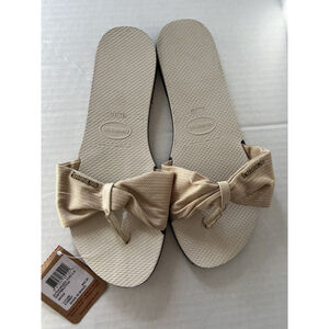 Havaianas You St. Tropez Shine Sandal Womens Beige Glitter Flip Flop Beach 41/42